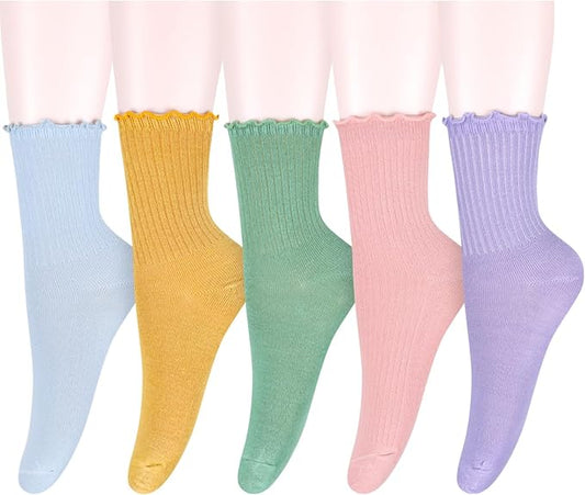 Benefeet Sox Womens Girls Ruffle Crew Socks Novelty Cute Frilly Dress Socks Cotton Lettuce Trim Turn-Cuff High Ankle Sock