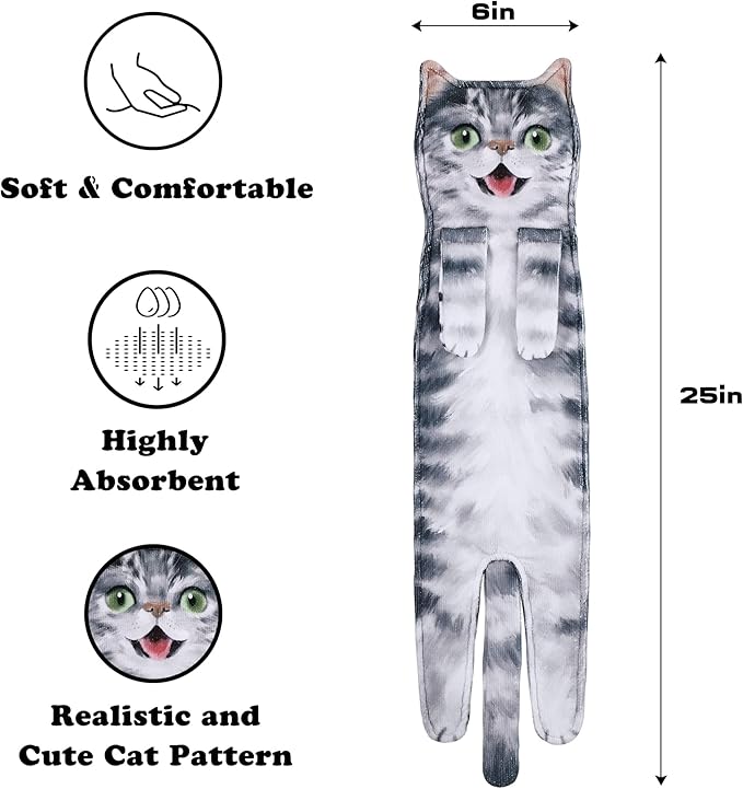 MewMixCat Hand Towels for Kitchen Bathroom-Cute Cat Decor Gadgets-Hanging Soft Absorbent Hand Face Towel-Funny Birthday Housewarming Holiday Unique Gifts for All Women Mom Cat Lovers-ColdGrey