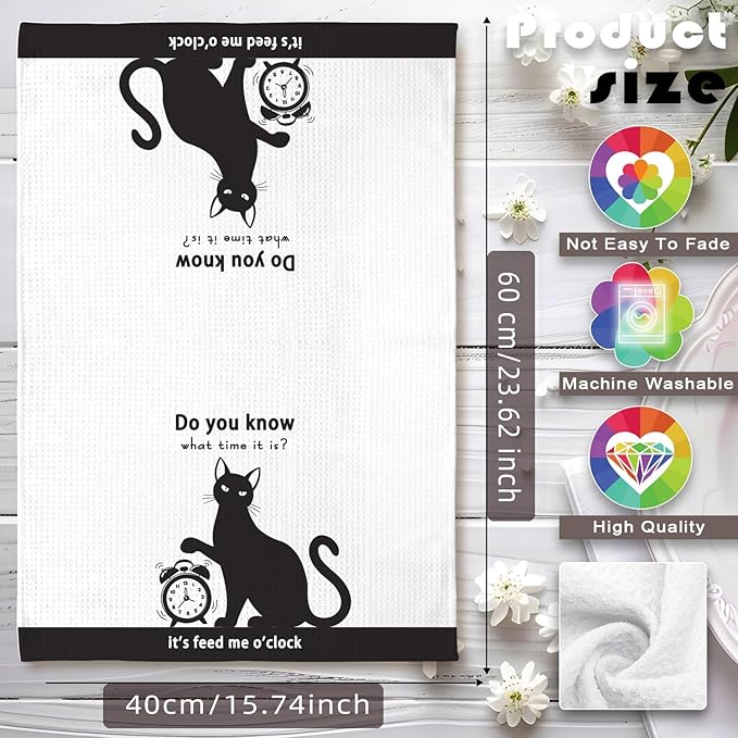 Cat Kitchen Towels,Cat Towels,Cat Dish Towels,Cat Hand Towels,Fun Kitchen Towels,Cat Kitchen Accessories,Crazy Cat Lady Gifts,Black Cat Gifts for Women-Perfect For Decorating Your Kitchen And Bathroom
