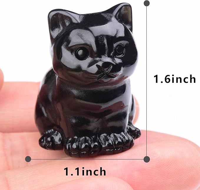 Black Obsidian Cat Crystal Statues, Healing Crystal Kitty Figurine Decorations, Black Cat Gift Lucky Cute Kitten Figurines, Handcrafted Crystal Figurine for Home Décor and Spiritual Protection
