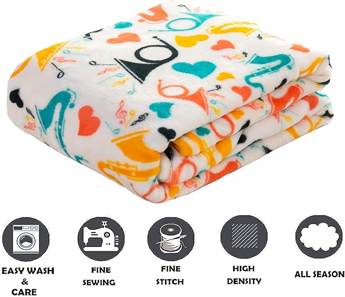 Elegant Comfort Luxury Velvet Super Soft Christmas Prints Fleece Blanket-Holiday Theme Home Décor Fuzzy Warm and Cozy Throws for Winter Bedding, Couch and Gift, 50 x 60 inch, Saxaphone