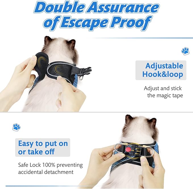 Cat Harness and Leash Set for Walking Escape Proof,Adjustable Soft Mesh Kittens Harness Vest with Reflective Strip for Small Cats,Easy to Control