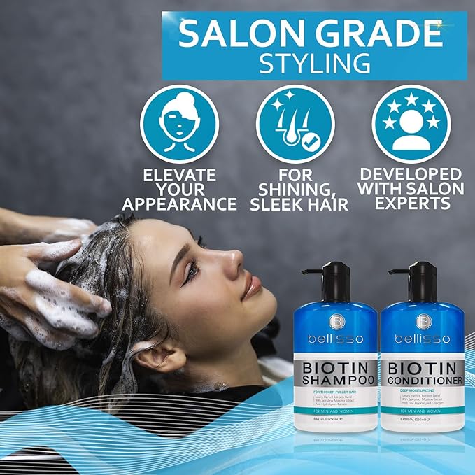 Biotin Shampoo and Conditioner Set - Sulfate and Paraben Free Treatment for Men and Women - Hair Thickening Volumizing Products to Help Boost Thinning Hair with Added Keratin