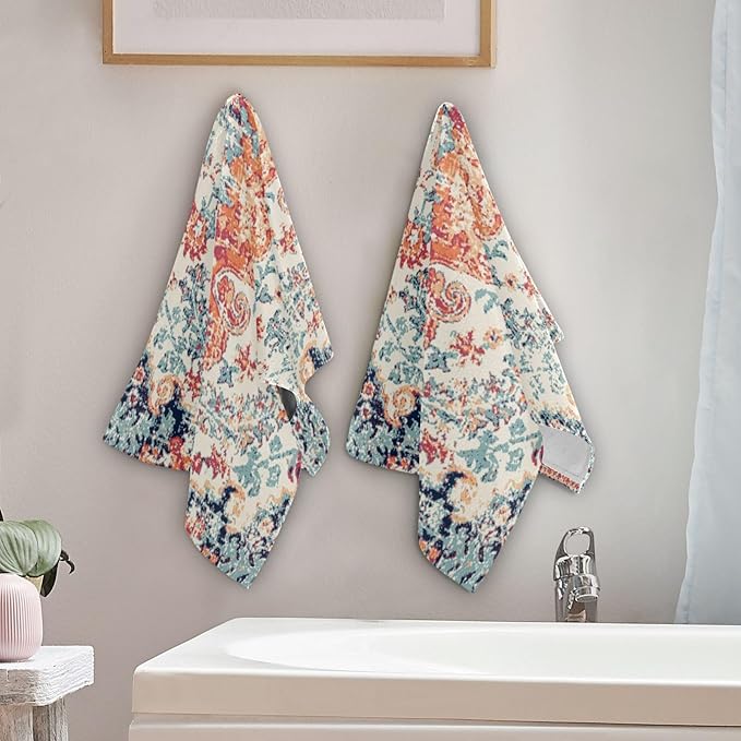 2 Pack Vintage Boho Hand Towels for Bathroom,Soft Absorbent Rustic Orange Southwest Ethnic Bohemian Bath Hand Towels for Kitchen,Decorative Guest Bathroom Towels for Face,Shower,Gym 14"x28"