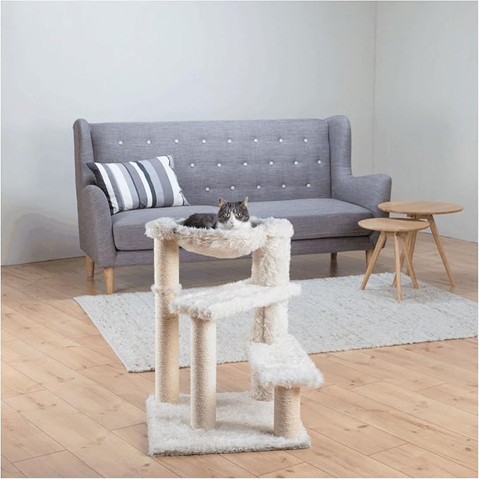 TRIXIE Baza Senior Cat Tree with Hammock and Steps | Scratching Posts | Cat Playground | Cream, Medium, (44544)