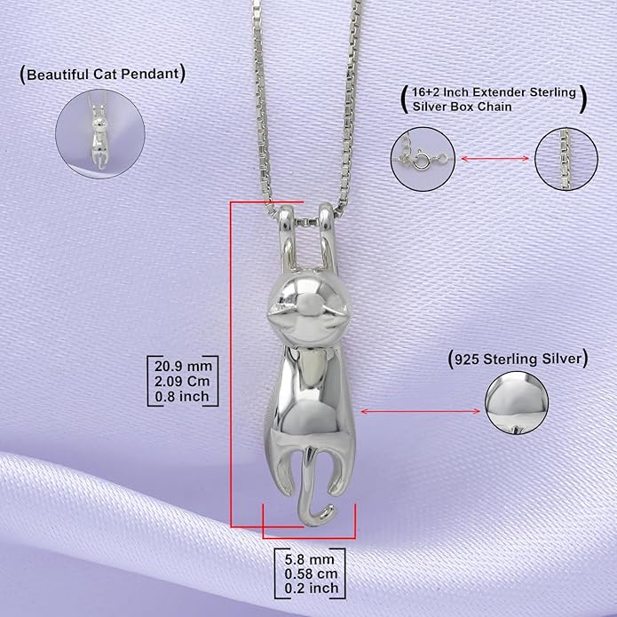 AFFY 925 Sterling Silver Cat Necklace for Women - Jewelry Gift for Cat Lovers - Flying Hanging Cat Pendant Collarbone Necklace