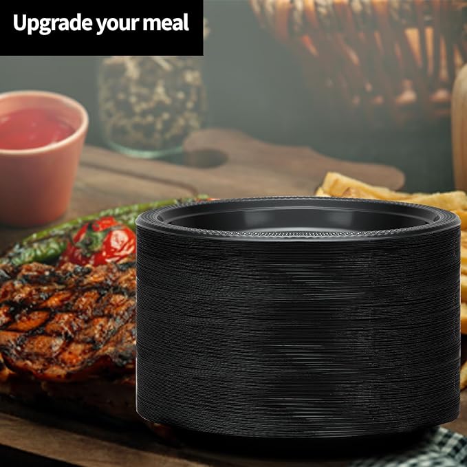 Black Plastic Plates 7 Inch - 600 count Solid Round Party For Weddings, BBQs, Birthday Disposable Dessert (81070 (case))