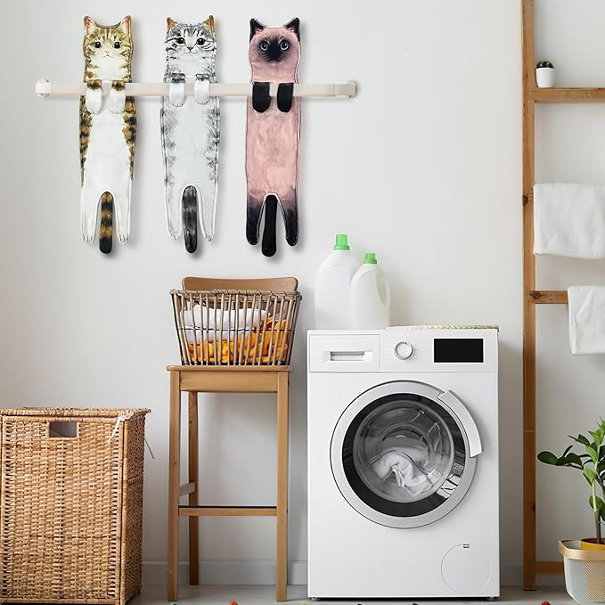 PAT JUUMG Funny Cat Hand Towels for Bathroom, Kitchen Decor: Cute Decorative, Super Absorbent Soft Hanging Towels - Women's Gift for Cat Lovers (Siamese Cat)