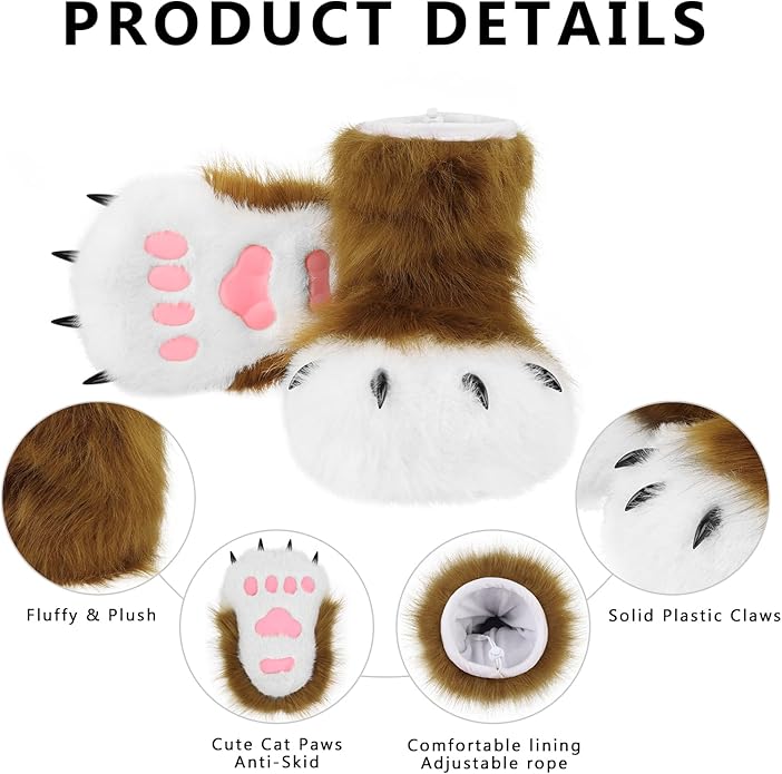 Animal Fuzzy Slippers Bear Cat Wolf Dog Fox Fursuit Feet Paw Claw Shoes Furry Boots Costume Accessories for Adult Kids
