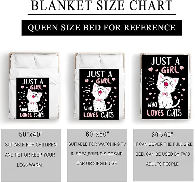 Kawaii Cat Throw Blanket - Soft Flannel, Gifts for Women & Kids, 80"x60"
