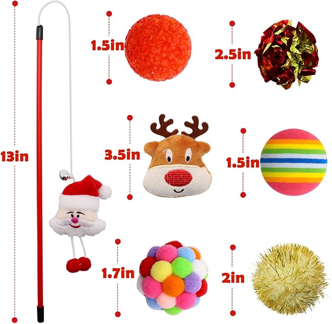 Christmas Stocking Cat Toys, 12PCS Xmas Cat Toy Set with Mouse, Squeaky Toys, Balls, Cat Teaser, Indoor Interactive Cat Gift