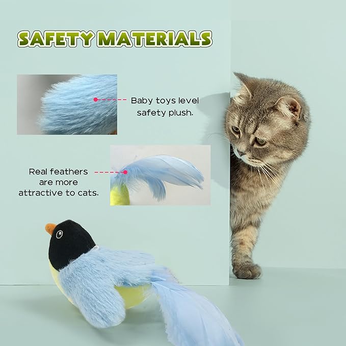 LEWISER Cat Toys Chirp Chickadee, Interactive Cat Feather Toys, Retractable Cat Teaser Toy, Hanging Toys for Indoor Cats Exercise, Kitten Kitty Fun Mental Physical Toys, Blue (1 Pack)