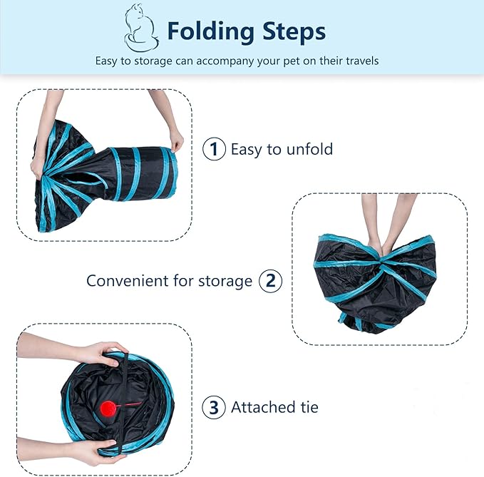 Cat Tunnel, Collapsible Tube with 1 Play Ball Kitty Toys, 3 Ways Cat Tunnels for Indoor Cats, Puppy, Kitty, Kitten, Rabbit