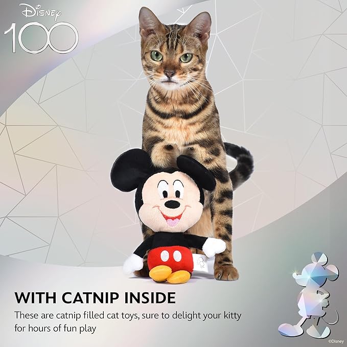 Mickey Mouse Cat Kicker Toy with Catnip, 9in | Disney Cat Toys | Fun Cat Kicker Style Plush Toy with Catnip and Crinkle for Cats Inspired by Disney Mickey and Friends