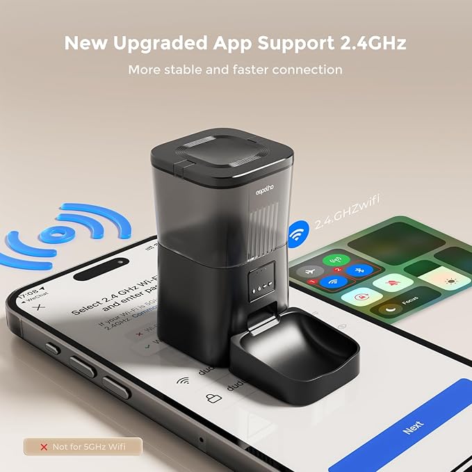 Automatic Cat Feeders WiFi: 2.4Ghz Smart APP Control- Timed Cat Food Dispenser with Desiccant Bag Keep Fresh for Indoor- Easy Set Up and Clean with Voice Recorder- Up to 10 Meals per Day