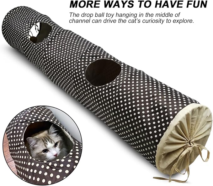Collapsible Classic Cat Tunnel Toys (49.2"),with Plush Ball, Easy to Clean,U-Shaped Cat Play Tunnel for Indoor Cat, Kitty, Kitten…