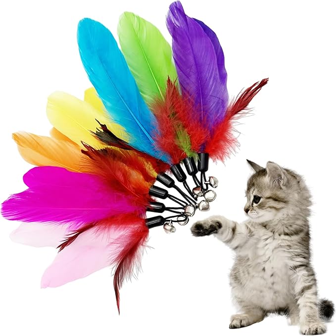 Cat Feather Toys Refill Cat Wand Replacement Feathers, 16 PCS Cat Toy Feather Refills, Cat Wand Attachments Feathers for Cat Toys