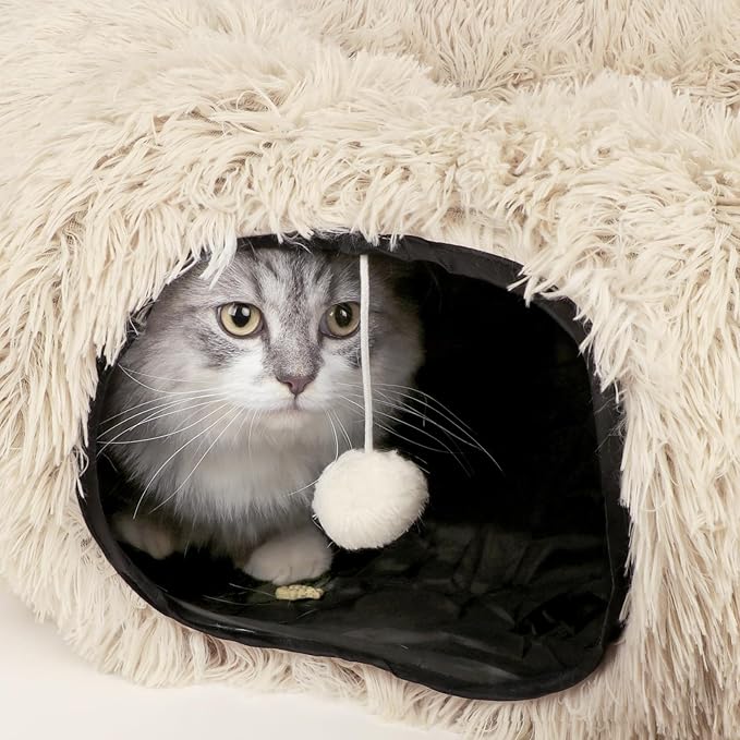 LifeIdeas Large Bed, Cat Tunnel Foldable Donut Tunnel with Fluffy Toy Balls and Washable Pads, Full for Kitten, Cat, Puppy, Ferret, Rabbit, Cat Tunnels for Indoor Cats