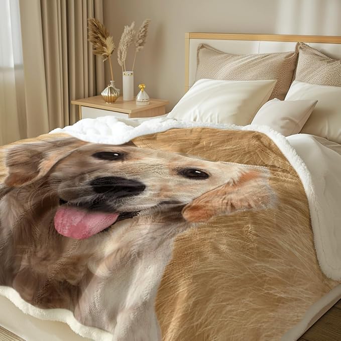 Sleepwish Sherpa Fleece Blanket Golden Retriever Plush Throw Blanket Warm Fuzzy Dog Blanket for Couch Sofa Bed, King(108"x90")