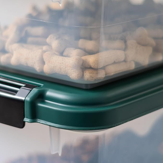 Remington 2 Piece Clear Plastic Food Storage Container | 30 lbs, 11 lbs | Airtight, Stackable, Wheels | Food Storage, Treat Box | 2-Cup Scoop