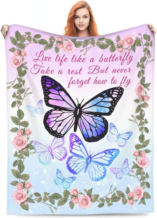 Ultra-Soft Microfiber Throw Blanket 330 GSM Fuzzy Fleece Blanket for Adults Kids Gift Couch, Sofa, Bed Butterfly Floral 60"x50"