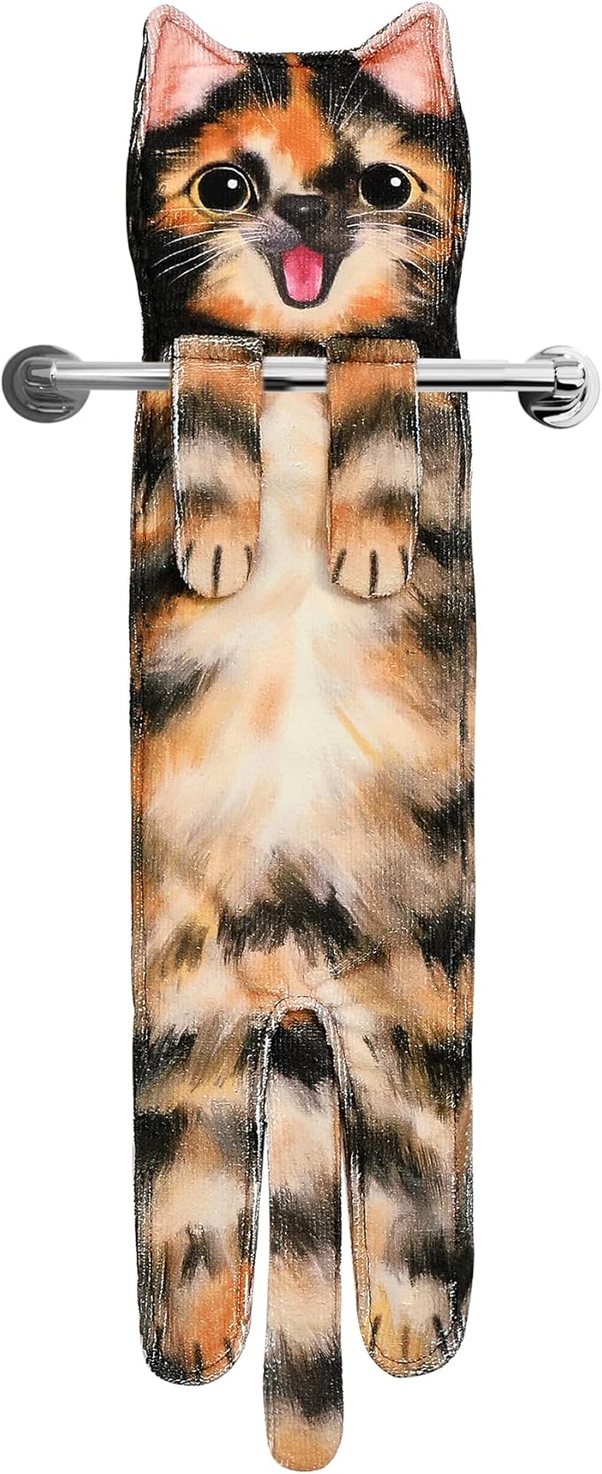 Cat Funny Hand Towels for Bathroom Kitchen- Cute Decorative Kitten Decor Hanging Face Towels- Unique Housewarming Valentines Mothers Birthday Gifts for Women Mom Cat Lovers