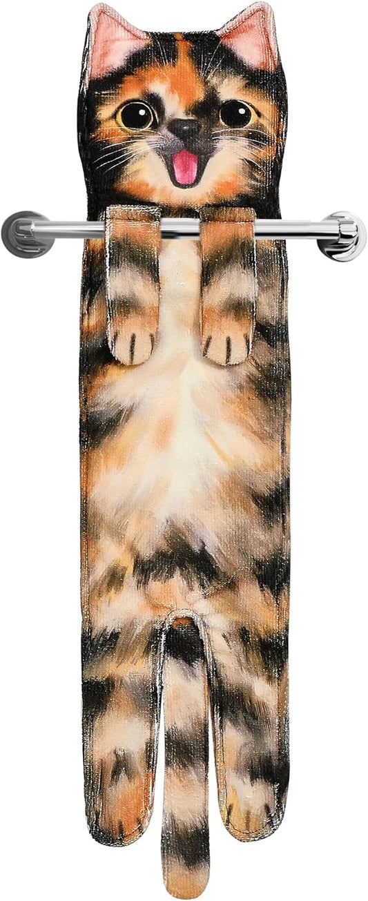 Cat Funny Hand Towels for Bathroom Kitchen- Cute Decorative Kitten Decor Hanging Face Towels- Unique Housewarming Valentines Mothers Birthday Gifts for Women Mom Cat Lovers