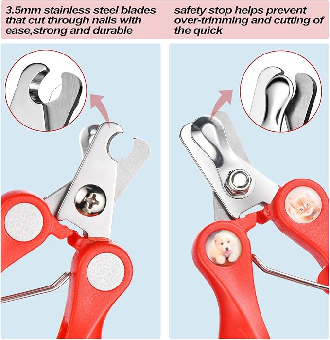 2 Pack Professional Dog Nail Trimmer, Safety Guard Pet Nail Clipper for Dogs, Sharp Pet Nail Trimmer with Nail File, Claw Care Tool for Small & Large Dogs Cats, Prevent Over Cutting