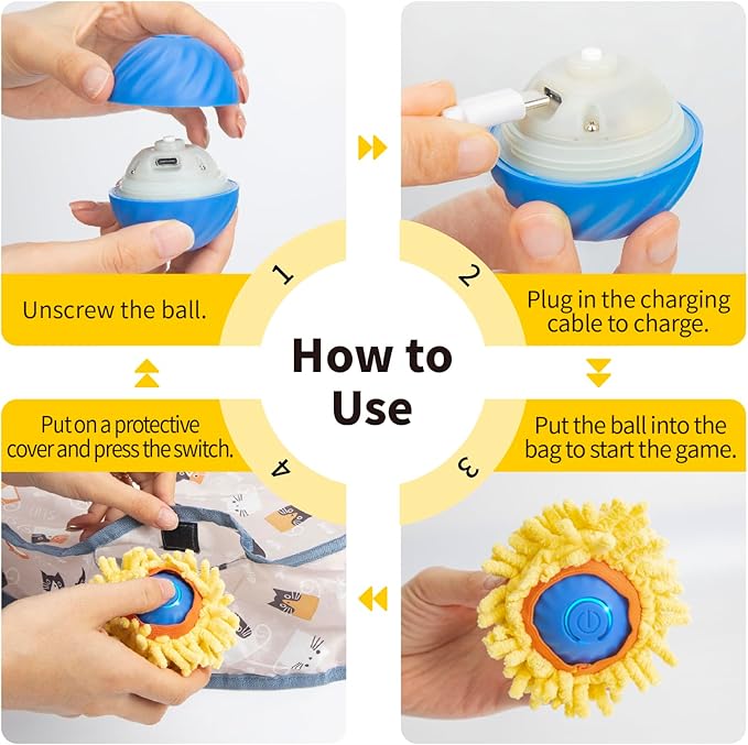 Interactive Cat Toys,Fast Bouncing Ball in Play Mat,Fast Rolling Ball Hide and Seek Game for Indoor Exercise Kicker,Automatic Motion Activated Moving Ball,28 Inch Play Pouch