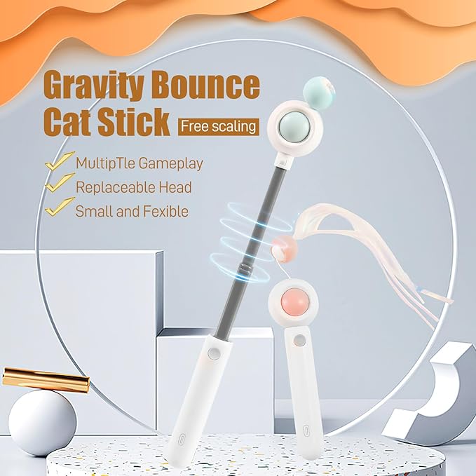 Cat Feather Toys, Retractable Cat Wand,Cats Interactive Toys, Three-Function Cat Toy, Cat Teaser Toy for Indoor Cats