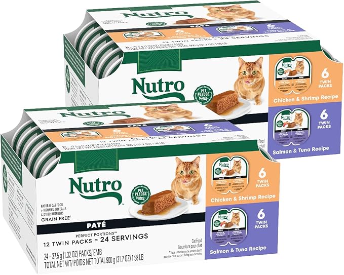 Nutro Wet Cat Food Paté Multipack: Salmon & Tuna; Chicken & Shrimp Recipes, (12) 2.64 oz. Trays (Pack of 2)