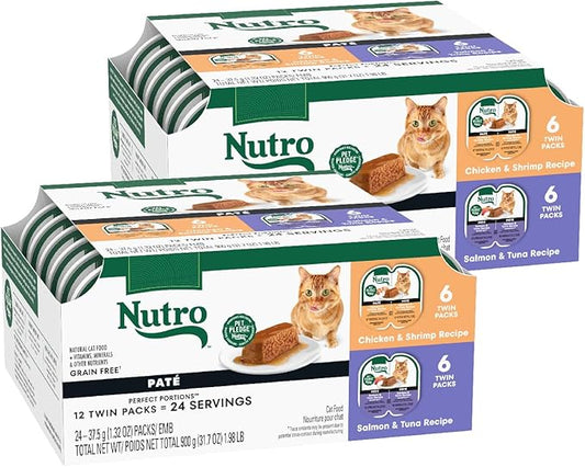 Nutro Wet Cat Food Paté Multipack: Salmon & Tuna; Chicken & Shrimp Recipes, (12) 2.64 oz. Trays (Pack of 2)