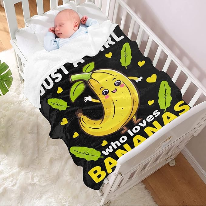 Cute Banana Throw Blanket Gifts for Kids,Bananas Lover,Just Girl Who Loves Bananas Print Blanket,Soft Plush Flannel Quilt for Bed Sofa Couch Room Decoration 40 x 30in for Pet