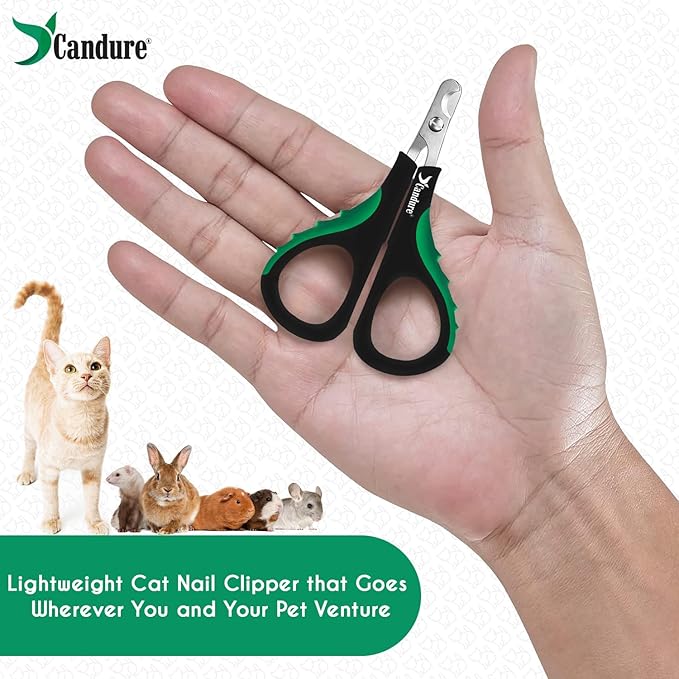 Candure Cat Nail Clippers for Indoor Cats, Rabbits, Hamsters, Birds with Precise Angled Edges to Ensure Easy & Safe Trimming Stainless Steel Cat Nail Trimmer for at-Home Cat Grooming