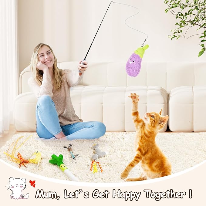 ORSDA Cat Toys, Cat Wand Toy for Indoor Cats, Interative Cat Toy to Chase & Exercise, Teaser Bird Toy for Cats with 5 Replacement Kitten Toys for All Breeds