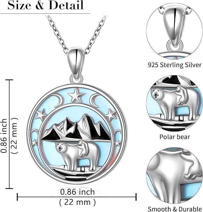 925 Sterling Silver Animal Necklaces Lion/Honeybee/MaMa Bear/Koalas Necklace Adjustable Chain Animal-Lover Pendant CZ/Moonstone Jewelry For Women Men