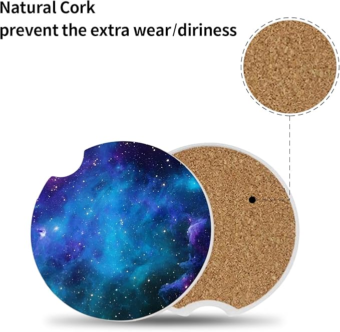 Car Coasters Pack of 2,Nebula Galaxy Ceramic Cup Holders Car Coasters,Keep Cup Holders Clean and Dry,Drink Cup Car Holder Coasters with A Finger Notch