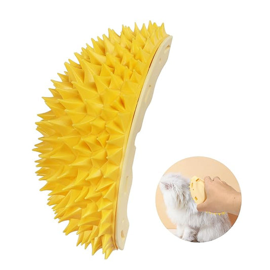YAODHAOD Cat Corner Scratcher Durian Shaped Corner Tickler Cat Mint Self Groomer Toy Kittens Wall Corner Massage Comb Scratcher Board for Indoor Cats (Yellow)