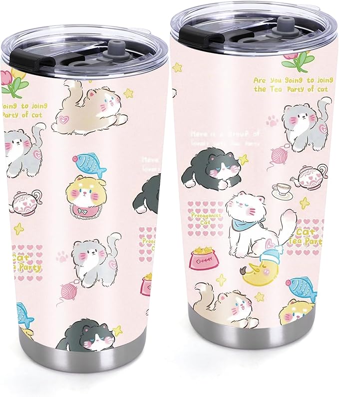 20 oz Stainless Steel Cat Tumbler, Coffee Cups with Lid, Tea Tumbler for Women Men, Cat Lover Christmas Birthday Gift for Women Girls