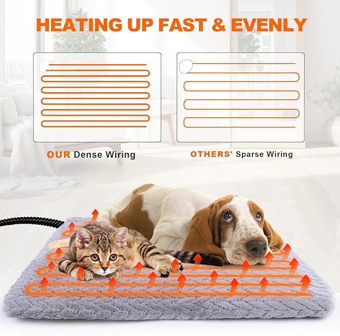ENJOY PET Pet Heating Pad, Heated Cat Bed Indoor Heated Dog Bed with Chew Resistant Steel Cord, 12 Level Timer and Temperature Dog Heating Pad, Heated Pet Bed Electric Heating pad for Puppy Cats Dogs