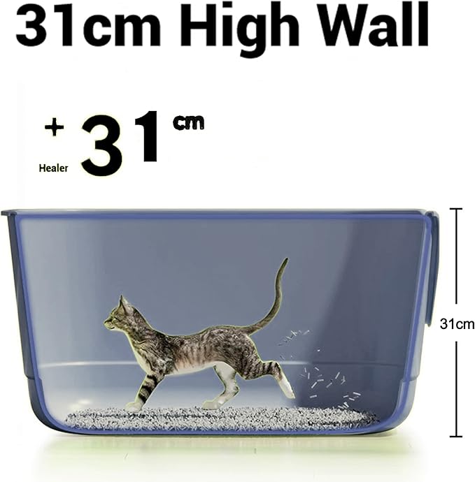 High Sides Cat Litter Box 24.6''Lx18.3''Wx12.2''H Jumbo Cat Litter Pan for Multi Cats Households, Extra Large Open Big Cat Litter Box with High Wall Anti-Splashing Kitty Litter Box(Pack of 2)