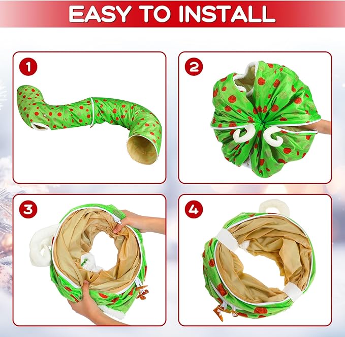 Christmas Cat Tunnel Bed 3ft x 3ft x 9.8in Under Christmas Tree Cat Tunnels for Indoor Cats Xmas Lime Green Cat Donut Tunnel Foldable Plush Peekaboo Cat Cave Toy for Small Cat Kitten Kitty