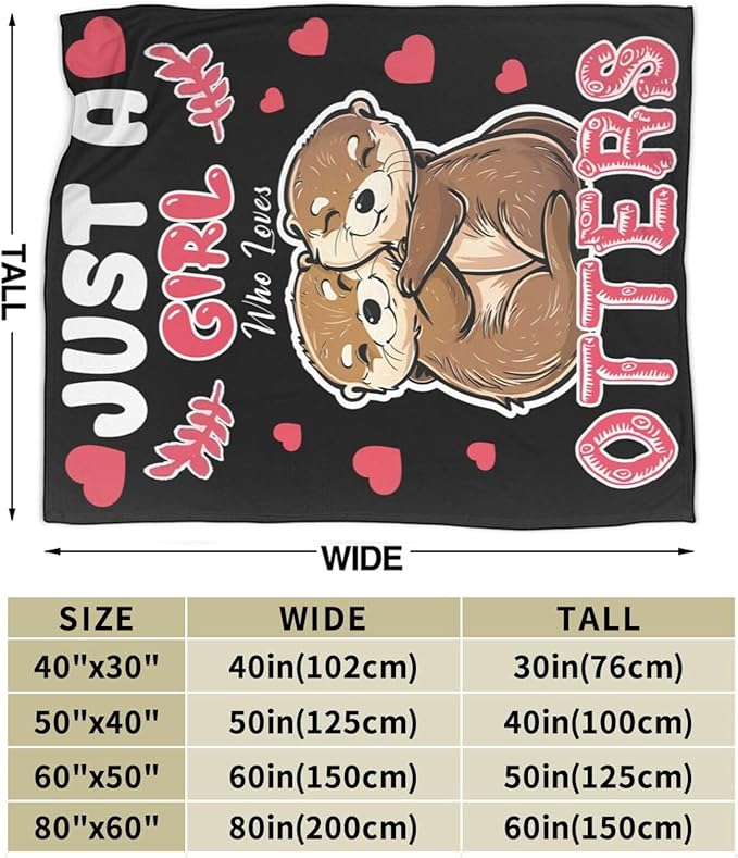 Otters Blanket Cute Otters Throw Blanket Just A Girls Who Loves Otters Decor Stuff Merch Cozy Print Flannel Fleece Soft Plush Fuzzy Warm Lightweight Bedding Otters Gifts for Women Teenager 50"X40"