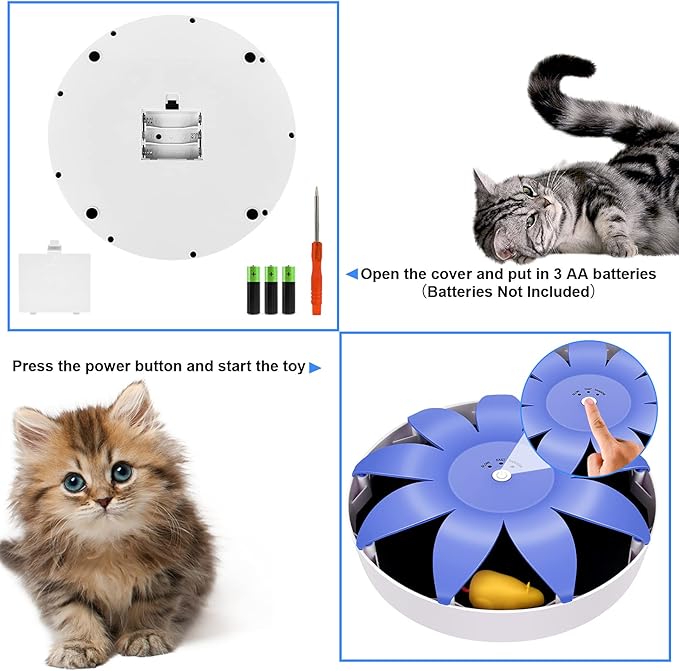 FluffyDream Automatic Electric Magnetic Spinning Cat Toys, Interactive, Rotation Cat Exercise Teaser Toy with Emulational Mouse, Fluffy Tails, Toys for Indoor Cats, Pets, 9.65” x 9.65” x 2.36”, Blue