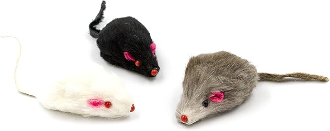 60 Furry Mice with Catnip and Rattle Sound Made of Real Rabbit Fur Interactive Catch Play Mouse Toy for Cat, Box of 60 Mice
