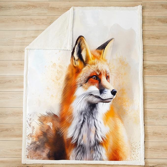 Wild Fox Sherpa Blanket Cartoon Fox Fleece Throw Blanket for Sofa Couch Bed Decor 3D Animal Theme Plush Blanket Woodland Fox Fuzzy Blanket Throw 50x60 Inch