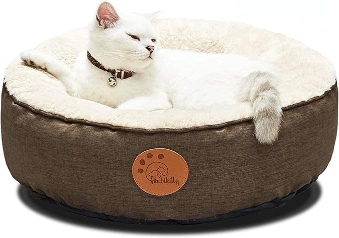 HACHIKITTY Washable Donut Cat Bed Round, Cat Beds Indoor Cats Medium, Small Cat Bed Machine Washable