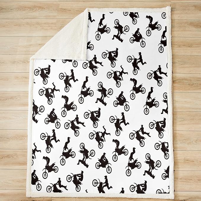 Motocross Rider Fleece Throw Blanket for Bed Sofa Couch Kids Extreme Sports Motorcycle Fuzzy Blanket Dirt Bike Motorbike Sherpa Blanket Boy Room Decor Plush Blanket 40“x50