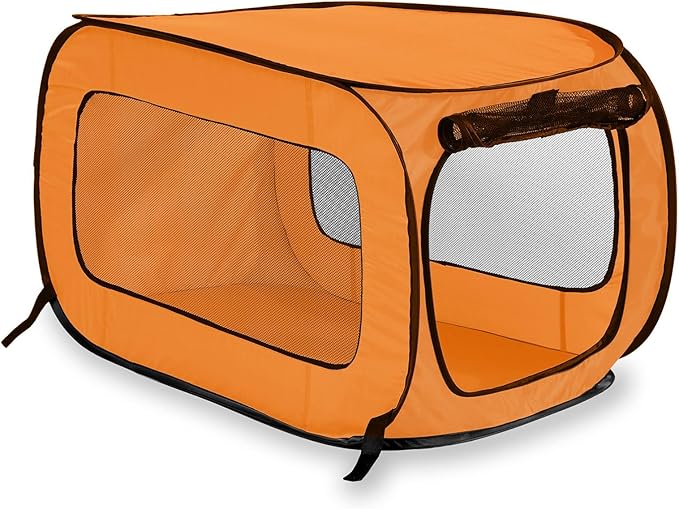 Beatrice Home Fashions Portable, Collapsible, Pop Up Kennel Travel Cat and Dog Crate, 32.5" L x 19.5" W x 19.5" H, Orange