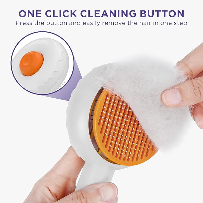 HICC GROOM! Pet Grooming Brush for Cats and Dogs, Self-Cleaning Sliker Brush for Removes Mats, Tangles, and Loose Hair, Shedding Brush for Short or Long Haired Cats/Dogs (White)